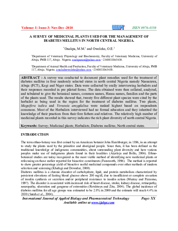 (PDF) A survey of medicinal plants used in the management of diabetes ...
