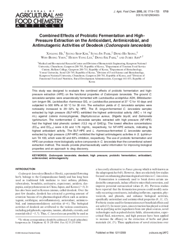 (PDF) Combined Effects of Probiotic Fermentation and High-Pressure ...