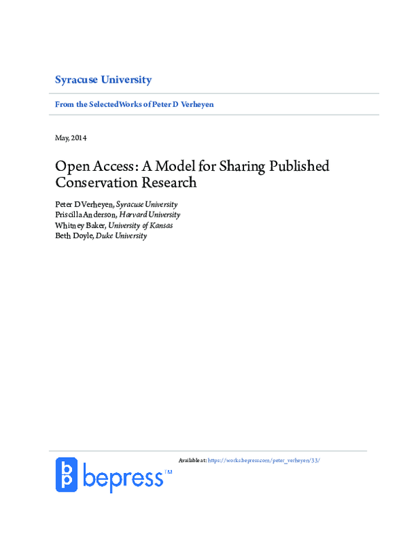 (PDF) Open Access: A Model for Sharing Published Conservation Research