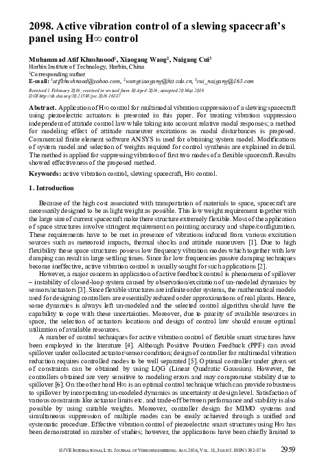 (PDF) Active vibration control of a slewing spacecraft’s panel using H∞ ...