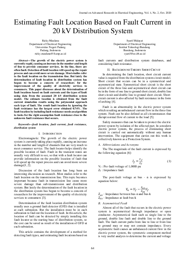 (PDF) Estimating Fault Location Based on Fault Current in 20 kV ...