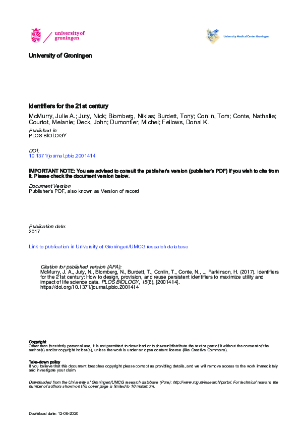 (PDF) Identifiers for the 21st century: How to design, provision, and ...