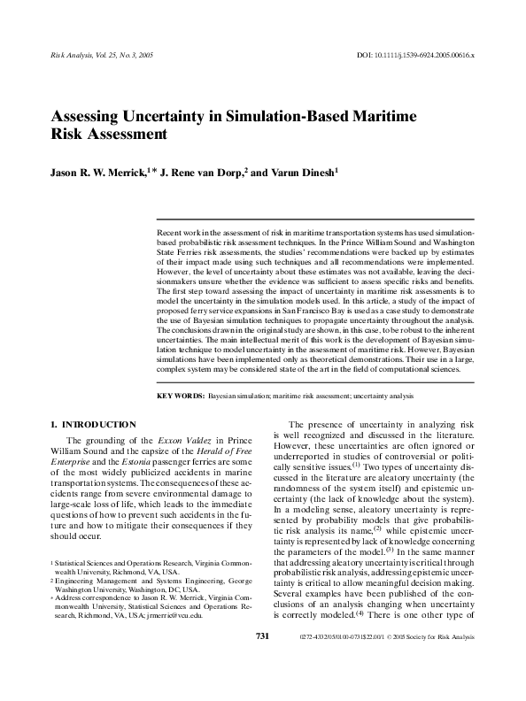 (PDF) Assessing Uncertainty in Simulation-Based Maritime Risk Assessment