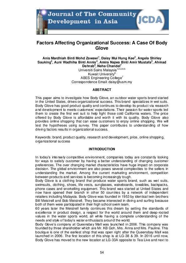(PDF) Factors Affecting Organizational Success: A Case Of Body Glove