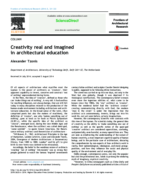(PDF) Creativity real and imagined in architectural education