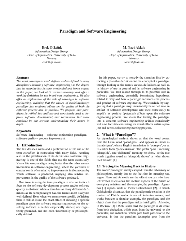 (PDF) Paradigm and Software Engineering