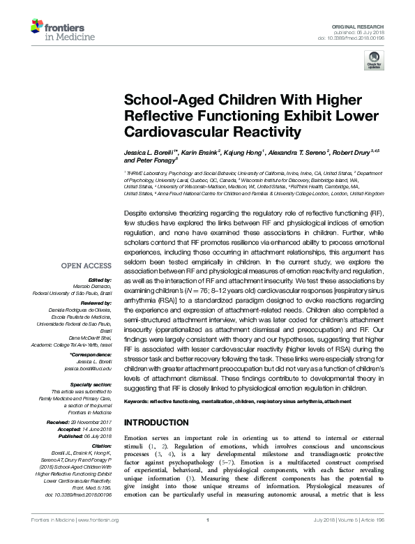 (PDF) School-Aged Children With Higher Reflective Functioning Exhibit ...