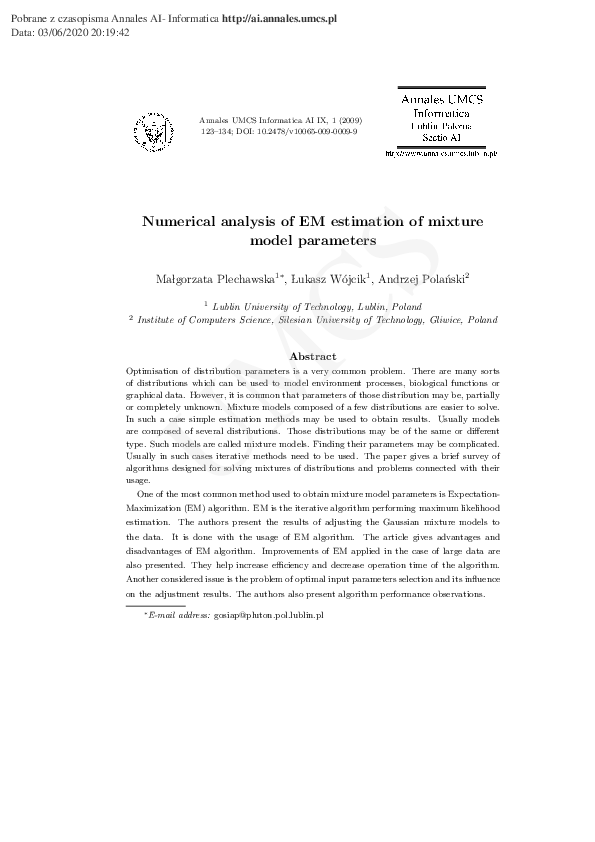 (PDF) Numerical analysis of EM estimation of mixture model parameters