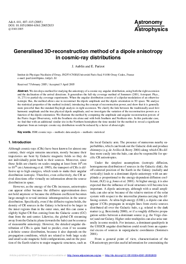 (PDF) Generalised 3D-reconstruction method of a dipole anisotropy in ...