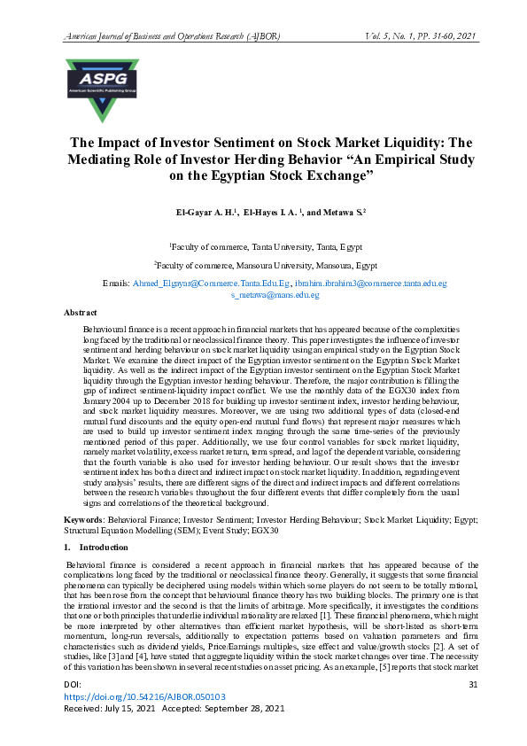 (PDF) The Impact of Investor Sentiment on Stock Market Liquidity: The ...