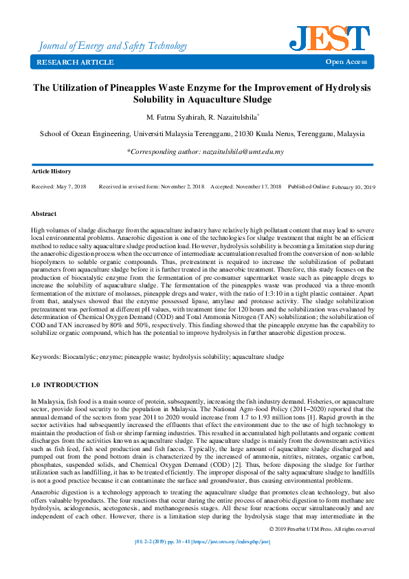 (PDF) The Utilization of Pineapples Waste Enzyme for the Improvement of