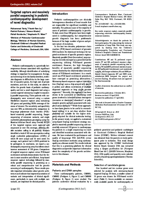 (PDF) Targeted capture and massively parallel sequencing of 12 human exomes