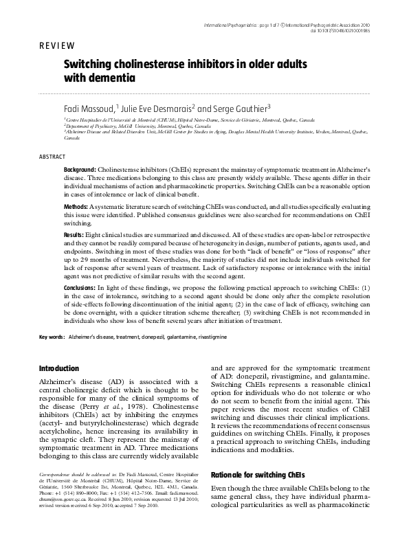 (PDF) Switching cholinesterase inhibitors in older adults with dementia
