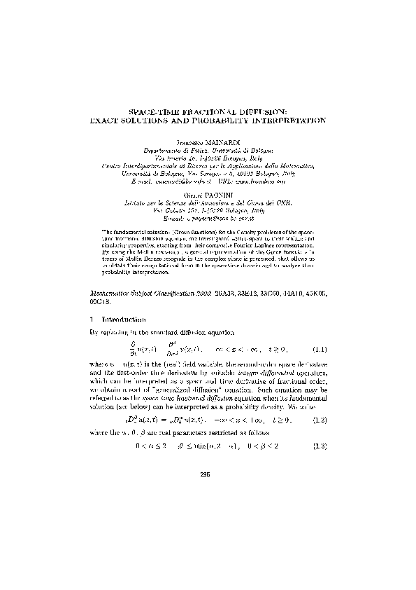 (PDF) Space-Time Fractional Diffusion: Exact Solutions and Probability ...