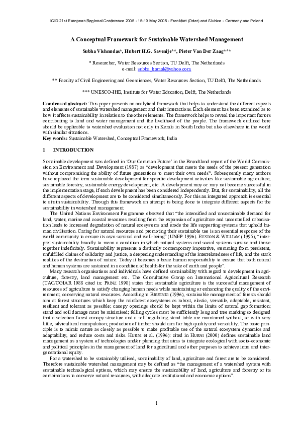 (PDF) A Conceptual Framework for Sustainable Watershed Management