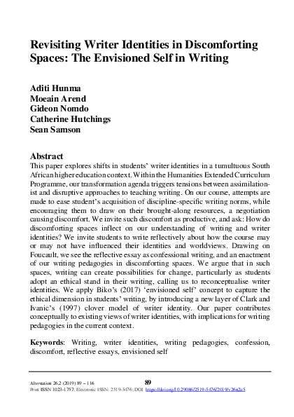 (PDF) Revisiting Writer Identities in Discomforting Spaces:The ...