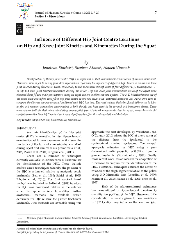 (PDF) Influence of different hip joint centre locations on hip and knee ...