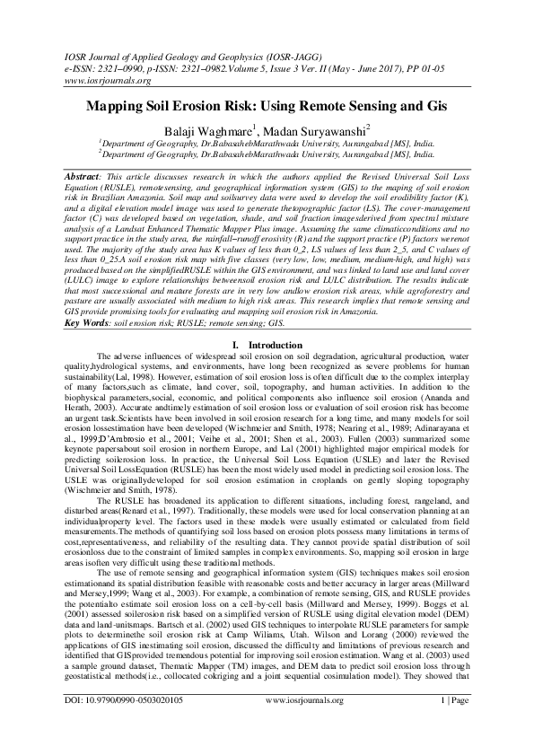 (PDF) Mapping Soil Erosion Risk: Using Remote Sensing and Gis