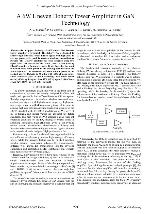 (PDF) A 6W uneven doherty power amplifier in GaN technology franco giannini Academia.edu