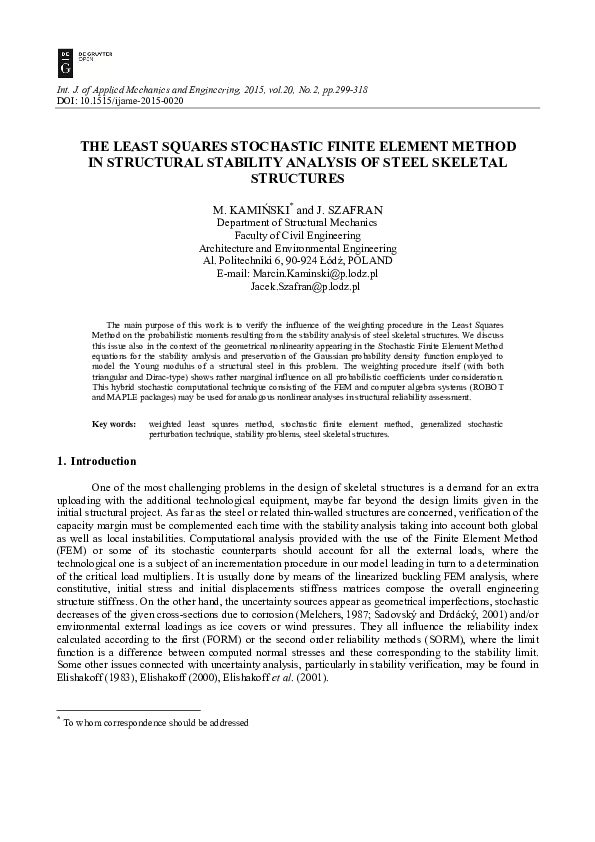 (PDF) The Least Squares Stochastic Finite Element Method in Structural ...