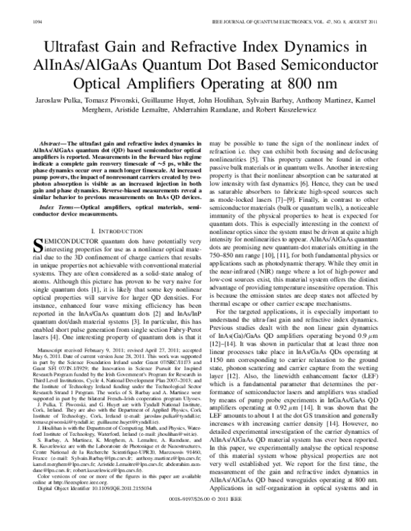 (PDF) Ultrafast Gain and Refractive Index Dynamics in AlInAs/AlGaAs ...