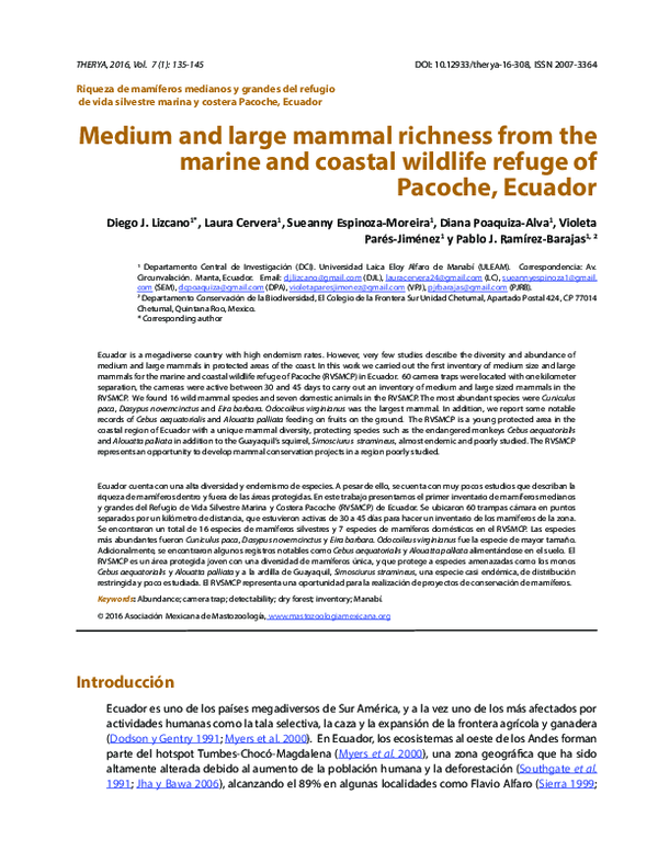 (PDF) Medium and large mammal richness from the marine and coastal ...