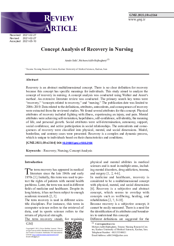 (PDF) Concept Analysis of Recovery in Nursing