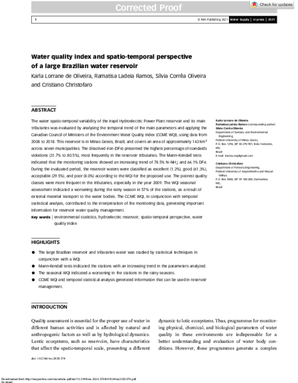 (PDF) Water quality index and spatio-temporal perspective of a large ...