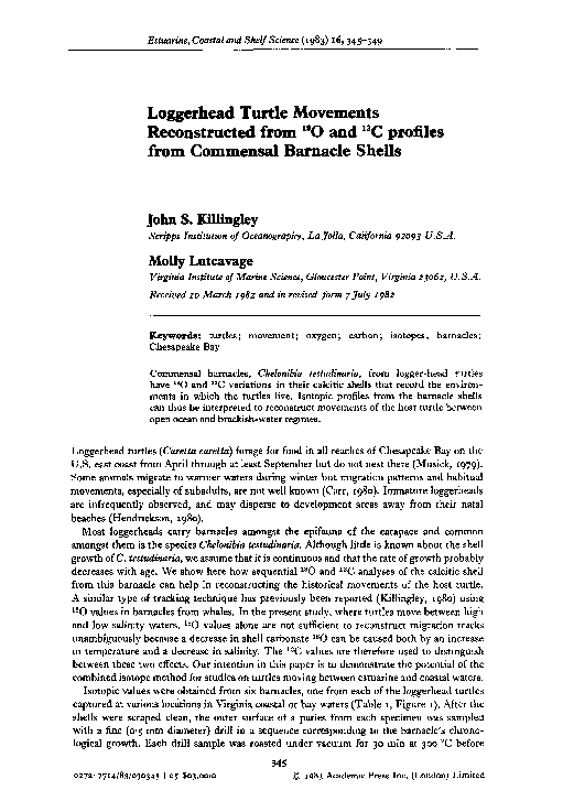 (PDF) Loggerhead turtle movements reconstructed from 18O and 13C ...