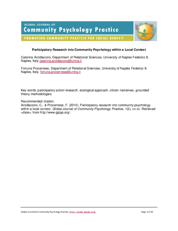 (PDF) Participatory Research into Community Psychology within a Local ...