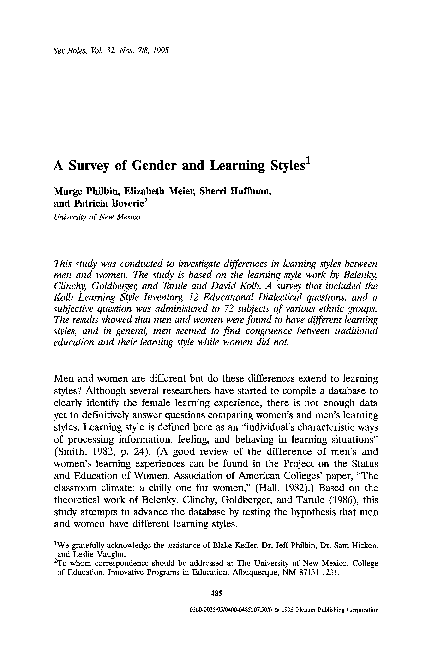 (PDF) A survey of gender and learning styles