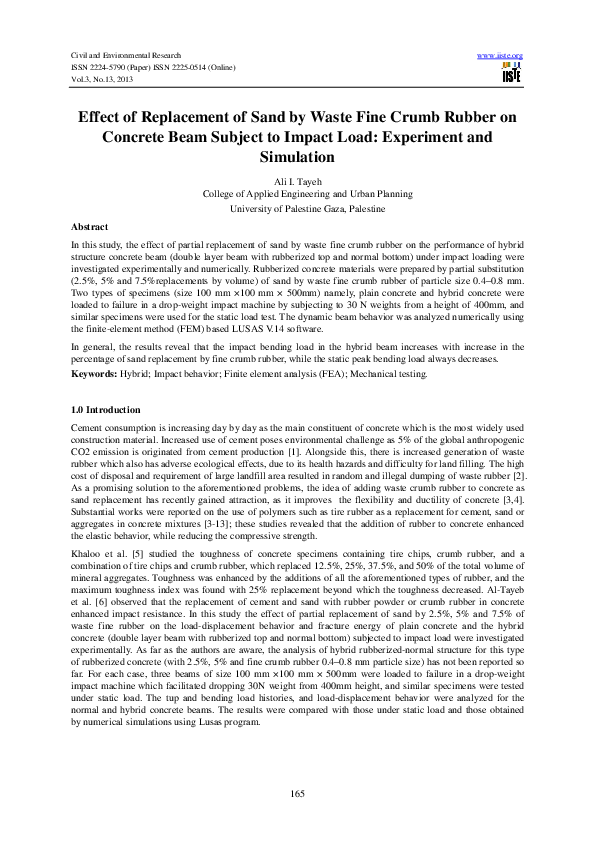 (PDF) Effect of Replacement of Sand by Waste Fine Crumb Rubber on ...