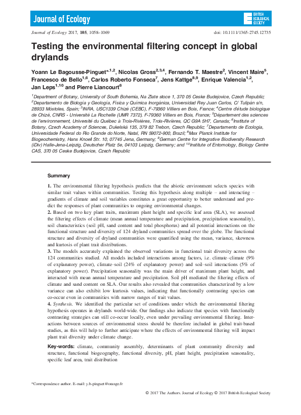 (PDF) Testing the environmental filtering concept in global drylands