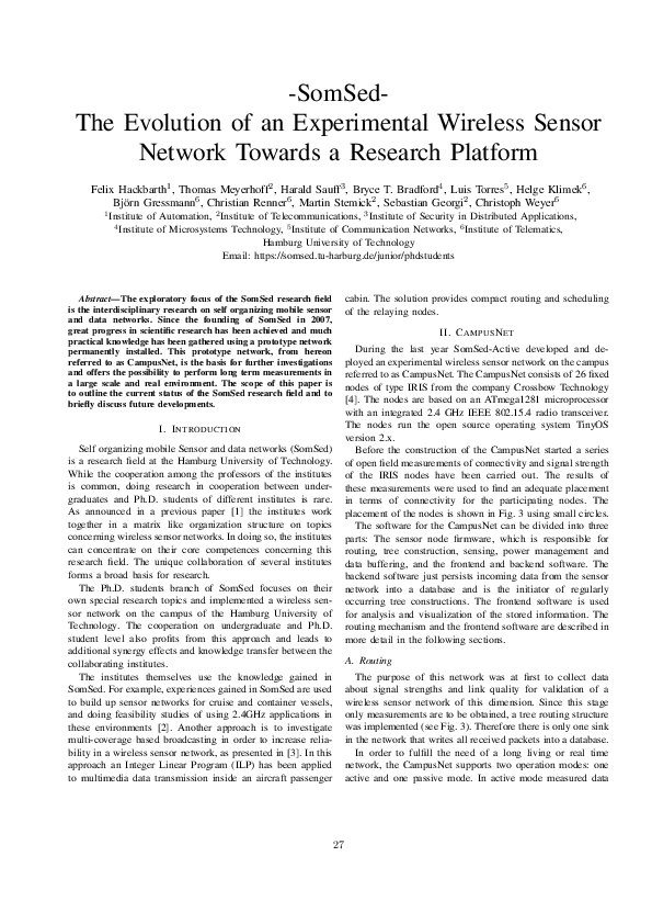 (PDF) SomSed- The Evolution of an Experimental Wireless Sensor Network ...