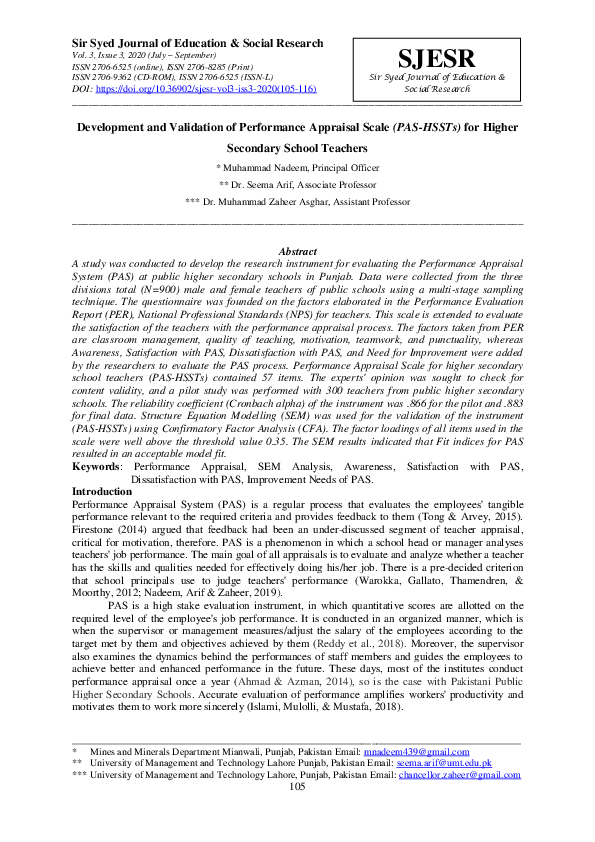 (PDF) Development and Validation of Performance Appraisal Scale (PAS ...
