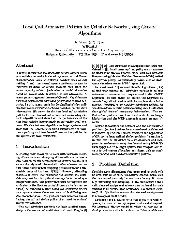 (PDF) Local Call Admission Policies for Cellular Networks Using Genetic ...