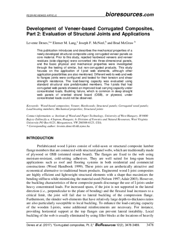  PDF Development Of Veneer based Corrugated Composites Part 2 