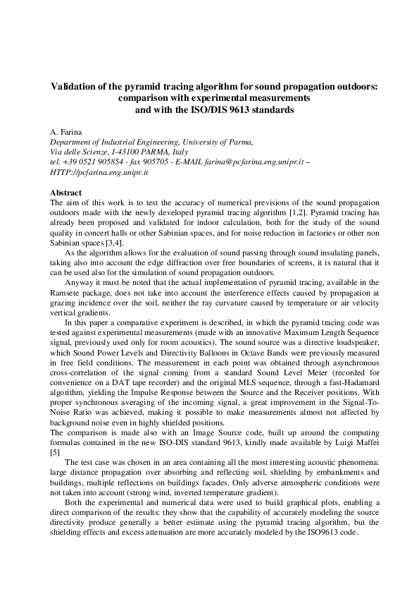 (PDF) Validation of the pyramid tracing algorithm for sound propagation ...