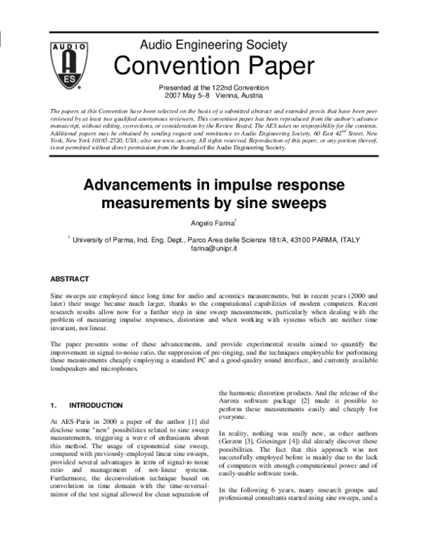 (PDF) Advancements in impulse response measurements by sine sweeps
