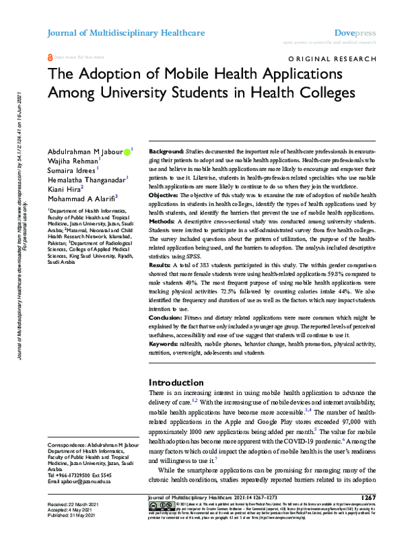 (PDF) The Adoption of Mobile Health Applications Among University ...