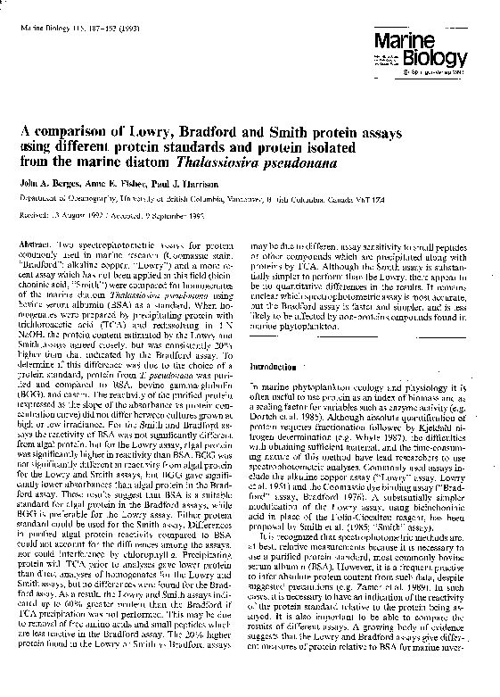 (PDF) A comparison of Lowry, Bradford and Smith protein assays using