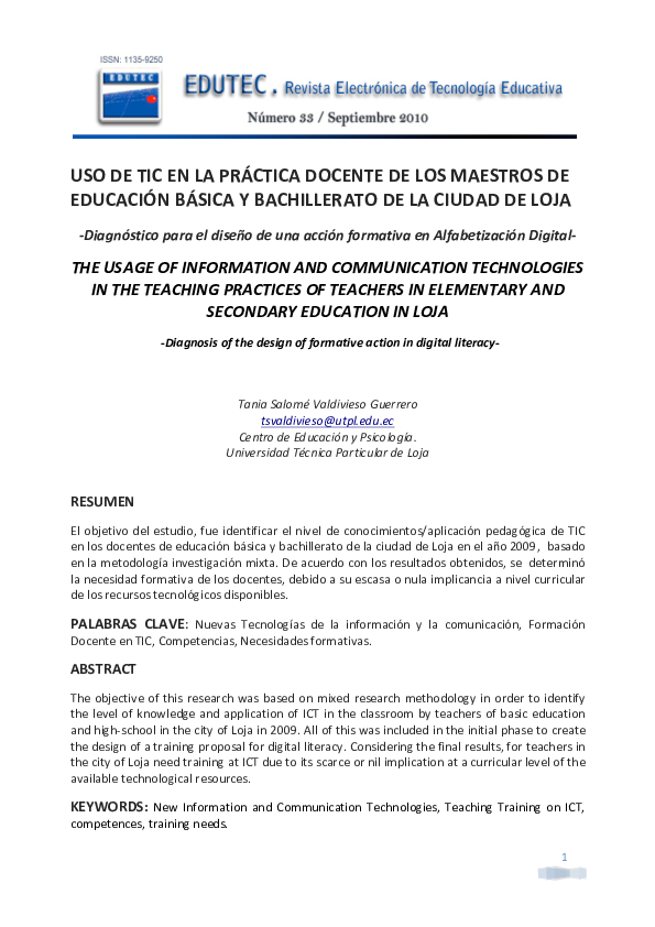 (PDF) Uso de TICs en la práctica docente de los maestros de educación ...