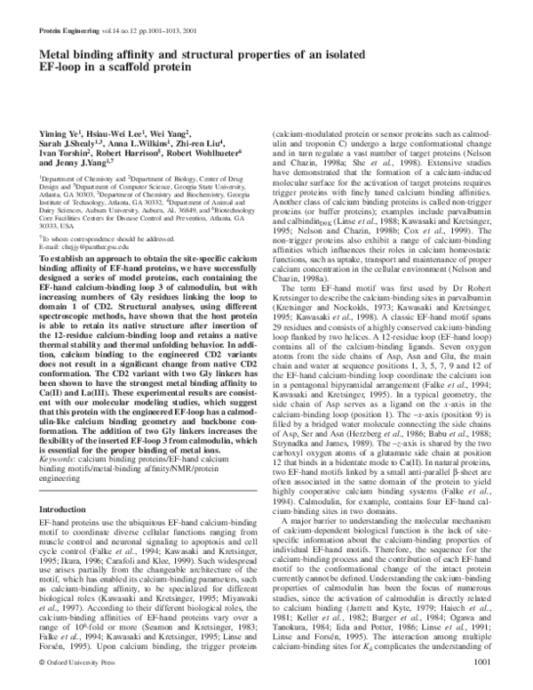 (PDF) Metal binding affinity and structural properties of an isolated ...