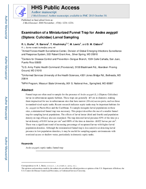 (PDF) Examination of a Miniaturized Funnel Trap for Aedes aegypti ...