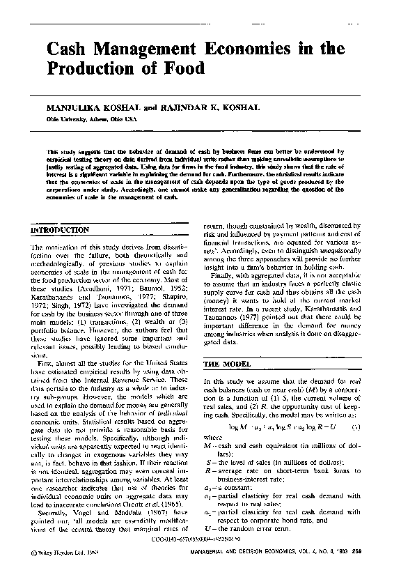 (PDF) Cash management economies in the production of food