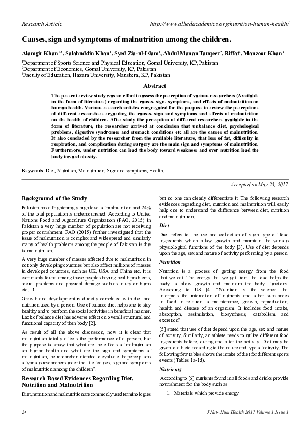 (PDF) Causes, sign and symptoms of malnutrition among the children