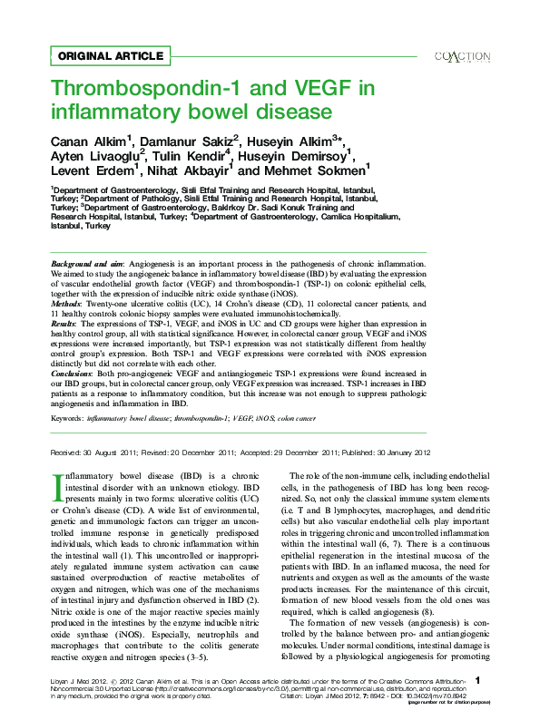 (PDF) Thrombospondin-1 and VEGF in inflammatory bowel disease