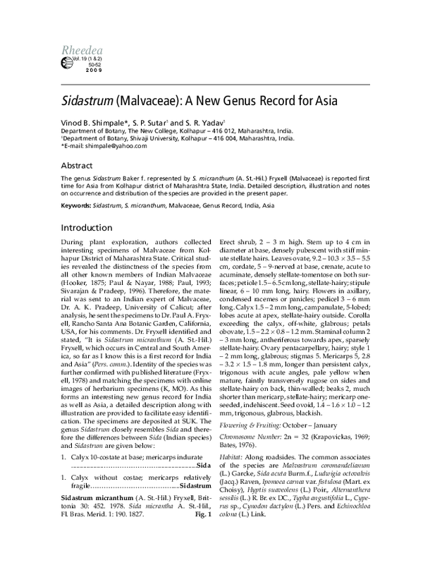 (PDF) Sidastrum (Malvaceae): A New Genus Record for Asia