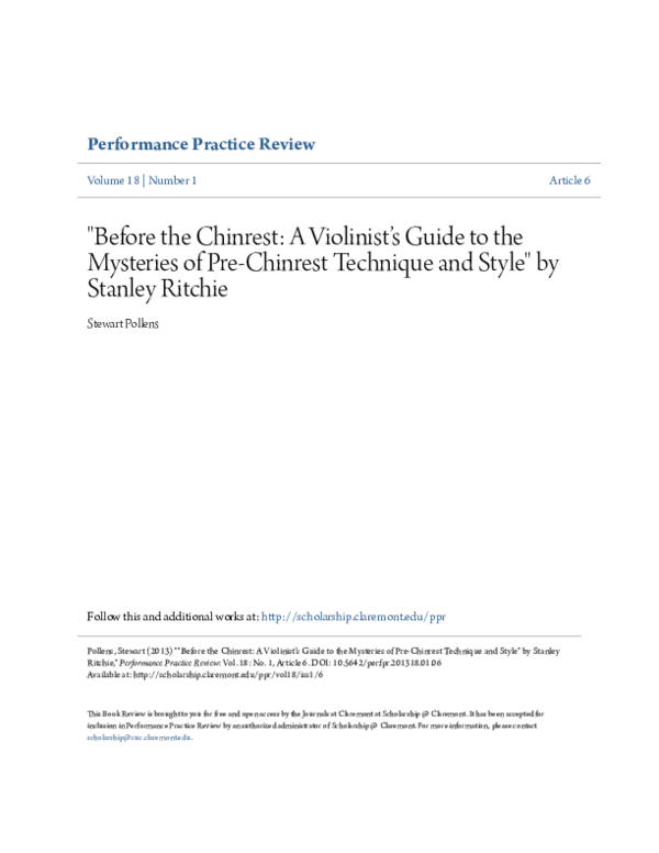 (PDF) Before the Chinrest A Violinist’s Guide to the Mysteries of Pre