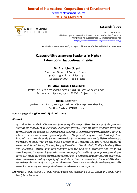 (PDF) Causes of Stress among Students in Higher Educational ...